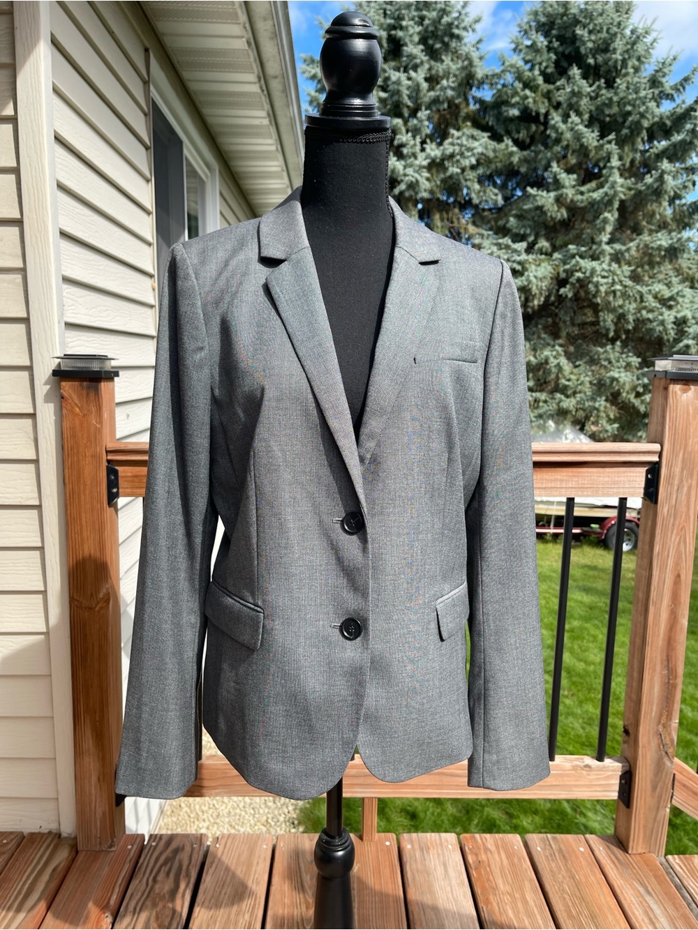Ann Taylor Iced Slate 2-Button Blazer In Sharkskin Womens Sz 10 Classic Office